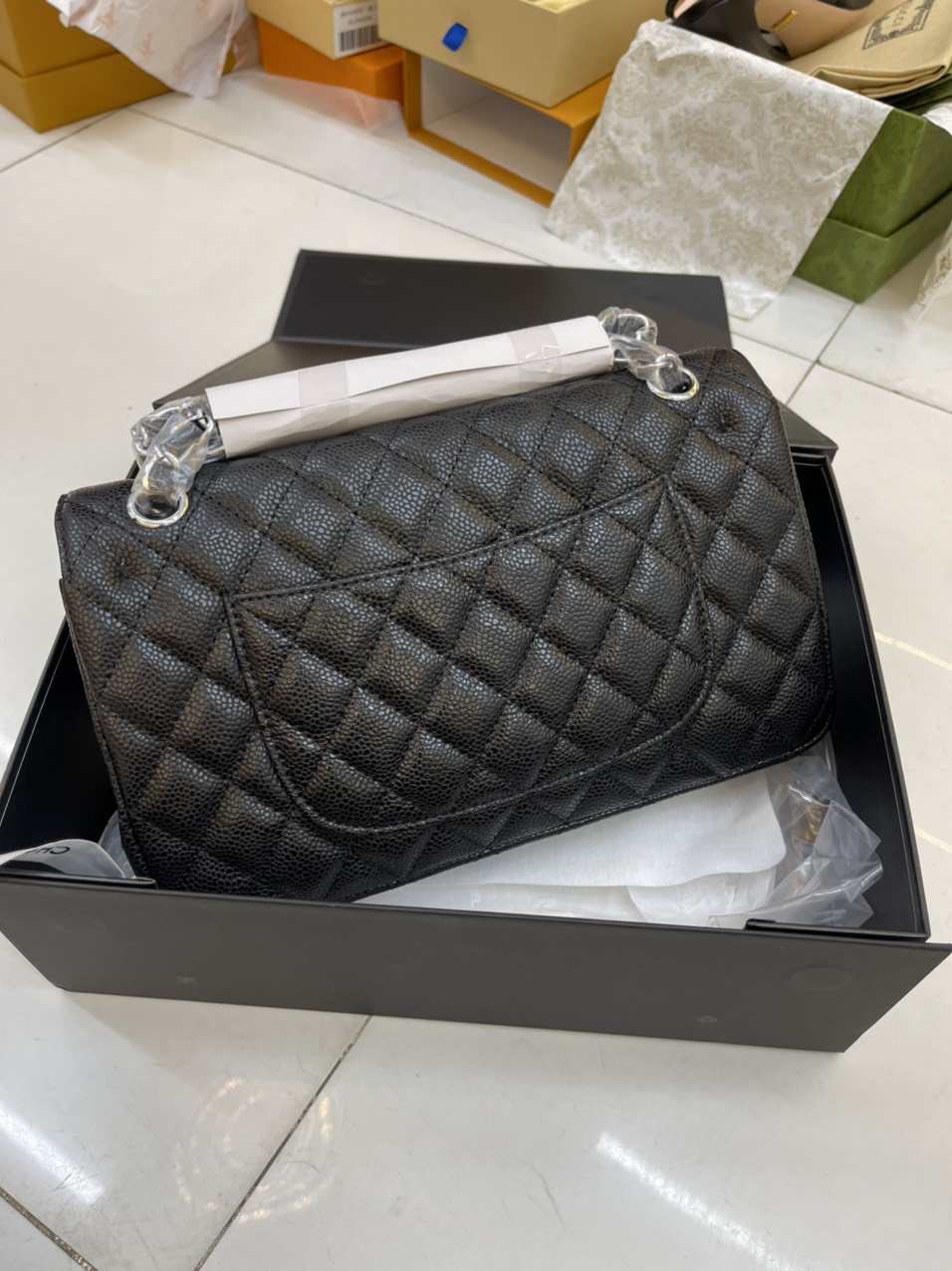 Túi Xách Chanel Super Classic Da Hạt Khóa Bạc 25CM